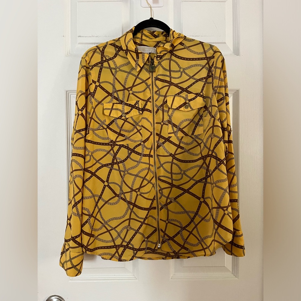 MICHAEL Michael Kors Yellow and Brown Printed Zip-Front Utility Jacket